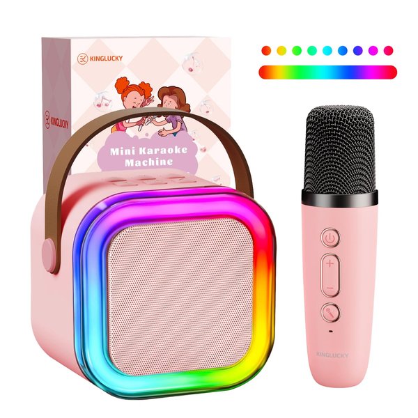 Kinglucky TOP Mini Karaoke Machine for Kids (with 14K+ Songs) Christmas Birthday Gifts Toys for Girls Ages 3-12+, Portable Mini Karaoke Machine with Wireless Microphone - Pink