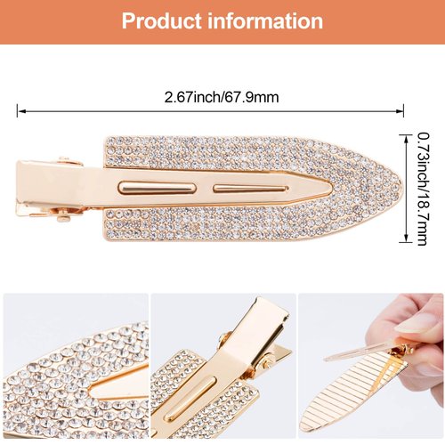 PAGOW 6Pcs Rhinestone No Bend Hair Clips, bangs hair clip with Metal Shiny Styling Diamond,No Dent No Crease Makeup Hair Clips for Women and Girls (3 Silvery & 3 Gold)