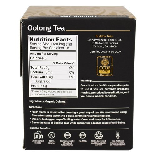 Buddha Teas Organic Oolong Tea Tea - OU Kosher, USDA Organic, CCOF Organic, 18 Bleach-Free Tea Bag