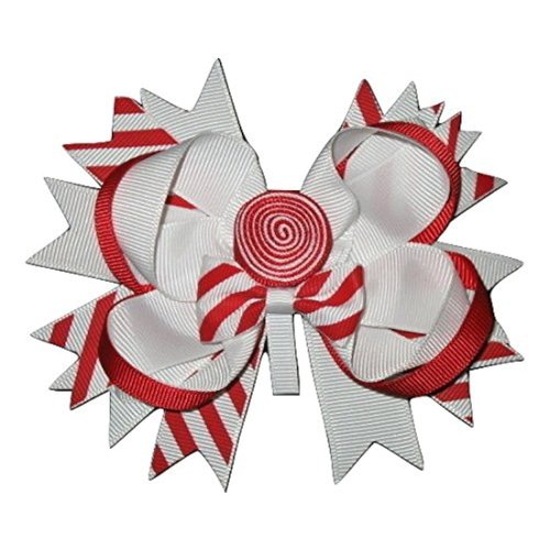 NEW "PEPPERMINT Lollipop" Alligator Clips Girls 5 Inch Hair Bows Christmas Day Eve Candy Cane Stripe Winter Festival Ribbon Holiday Grosgrain Ribbon