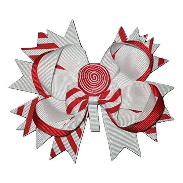 NEW "PEPPERMINT Lollipop" Alligator Clips Girls 5 Inch Hair Bows Christmas Day Eve Candy Cane Stripe Winter Festival Ribbon Holiday Grosgrain Ribbon