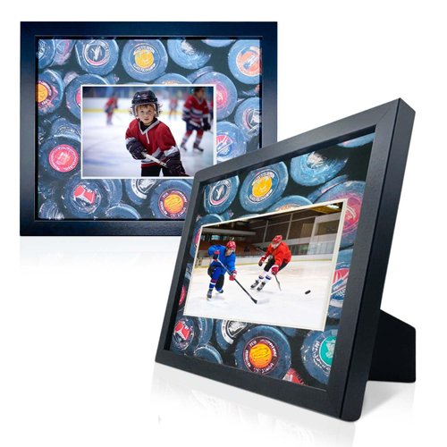 iFrame Commemorative Sports Athletics Picture Frames I Fits 5x7 Photograph I Real Wood Black Finish I Desktop, Table or Wall Mount I Shatterproof Plexiglass I Made in USA I Hockey