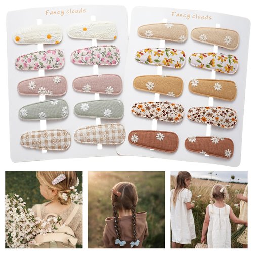 Fancy Clouds 20 Pack Baby Hair Clips for Girls Toddler,Neutral Fully Lined Fabric Snap Clips Pins With Flower print,Handmade Hair Accessories Barrettes for School Age Kids Children Women Gifts