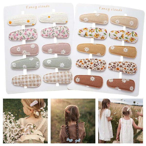 Fancy Clouds 20 Pack Baby Hair Clips for Girls Toddler,Neutral Fully Lined Fabric Snap Clips Pins With Flower print,Handmade Hair Accessories Barrettes for School Age Kids Children Women Gifts