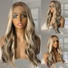 Highlight Ombre Ash Blonde Lace Front Wigs with Cap+Comb, Body Wave Lace Frontal Synthetic Wig Mixed Brown #26/613 Blonde Color, Glueless Pre plucked Long Wavy Wigs for White and Black Women 22 Inch