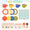 HAPGFS 30 PCS Wooden Play Dishes and Plates for Kids, Montessori Wooden Kitchen Accessories Tableware Set Toys for Toddler Gifts, Pretend Play Food Sets for Children Birthday 3 4 5 6 Boys Girls