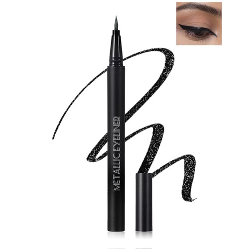 Metallic Shimmer Liquid Eyeliner, Black Glitter Eyeliner Waterproof Long-Stay 24H, Sparkling Finish Eye Liner Pen, Ultra-Fine Tip & Smooth Application, High Pigmented Smudge-Proof Makeup for Women-10