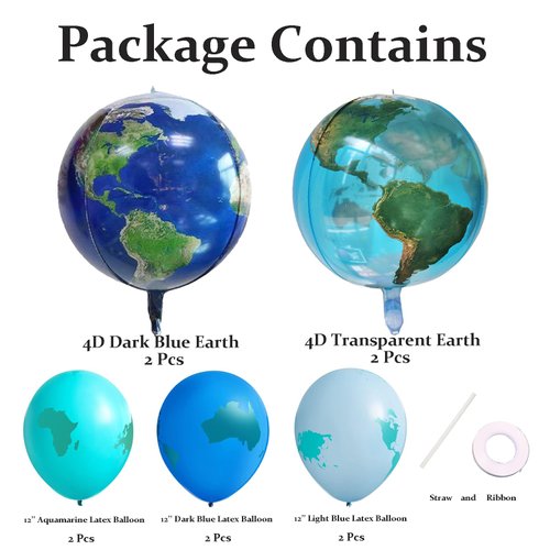 10 Pcs 22 Inch 4D Sphere Earth Globe Planet Balloons 12 Inch World Map Latex Balloons for Travel Space Theme Birthday Party Decorations Earth Day Decorations