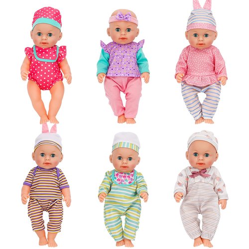 deAO Baby Doll Clothes for 12 13 14 Inch Dolls,6 Sets Doll Clothes and Accessories,Dress Up Fun,Doll Outfits Accessories Underwear for Doll Gift (Doll Not Included)