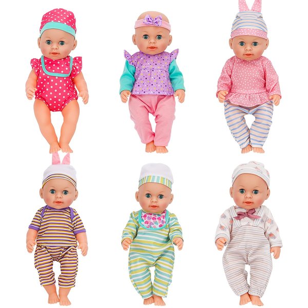 deAO Baby Doll Clothes for 12 13 14 Inch Dolls,6 Sets Doll Clothes and Accessories,Dress Up Fun,Doll Outfits Accessories Underwear for Doll Gift (Doll Not Included)