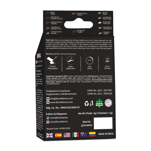 MinaiBrow Tint Kit Black | Natural Spot Coloring Brow Tinting Powder with Rose water & Duo Angled Brush| Smudge Proof Tint | Instant Brow Dye Kit, 100% Gray Coverage