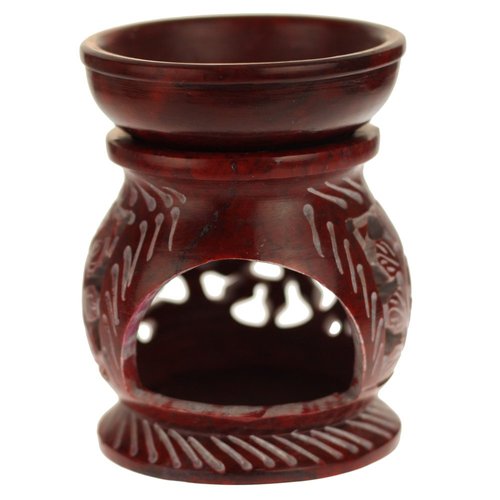 Oil Diffuser - Red Soapstone Oil Burner Round Leaves 4"