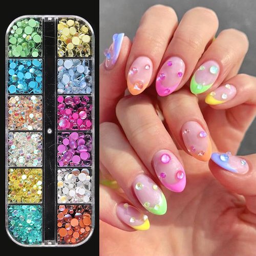 3D Aurora Bubble Beads Nail Charms, Mixed Size Colorful Iridescent Mermaid Crystal Gems Flatback Rhinestones Jewels for Women Girls Manicure Nails Supplies DIY Crafts Decorations