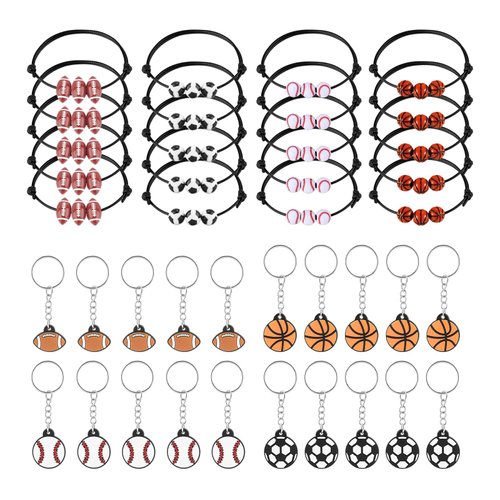 PEUTIER 40pcs Sports Party Favors, 20pcs Sports Keychains &amp; 20pcs Sports Bracelets with Football ...