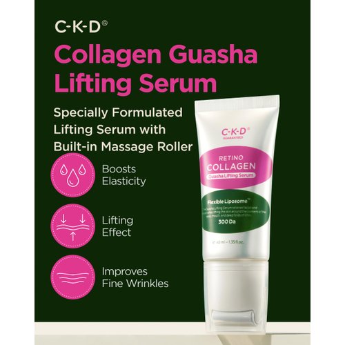 CKD Gua Sha Face Serum - Retino Collagen Lifting Serum for Firming, Tightening, Anti-Aging, and Hydrating. Stainless Steel Roller. Korean Skin Care. 1.35 fl oz