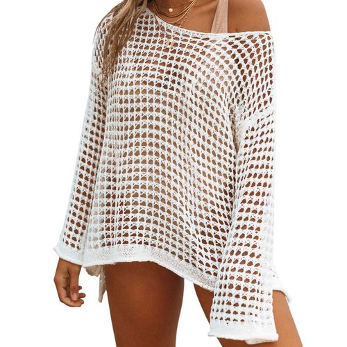 Bsubseach Crochet Crop Tops for Women Bathing Suit Cover Ups Sexy Hollow Out Swim Cover Up Knit Summer Outfits White