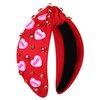 Valentine’s Day Heart Headbands for Women Valentine’s Day Accessories Jeweled Beaded Heart Knotted Headband Pink Red Rhinestone Wide Top Knot Headband Valentine Party Favors Gifts (Heart Headband 5)