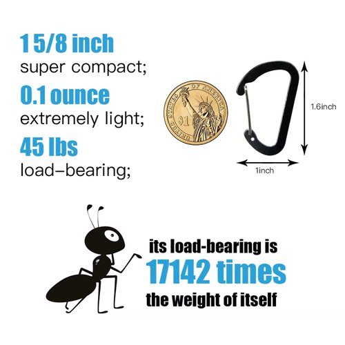 ABCOOL 10PCS Keychain Clips Mini Carabiner - 1 5/8inch Small Aluminum Durable Quick Release Auto Locking D-Shape Spring Loaded Wire Gate Clip for Home, Rv, Camping, Fishing, Hiking, Traveling