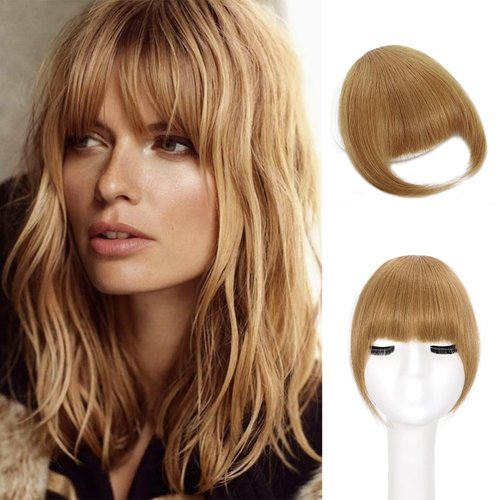 EBENK Clip in Bangs-100% human hair Strawberry Blonde French Bangs in hair pieces, Fake Bangs Hair Clip, Easy Hair Extensions for women, Clip on Bangs Curved Bangs for Daily Wear