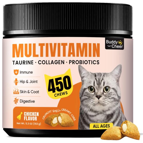 Cat Multivitamin Chews – Complete Daily Supplement with Omega-3, Lysine, Probiotics & Taurine for Immune, Joint, Skin & Digestive Health