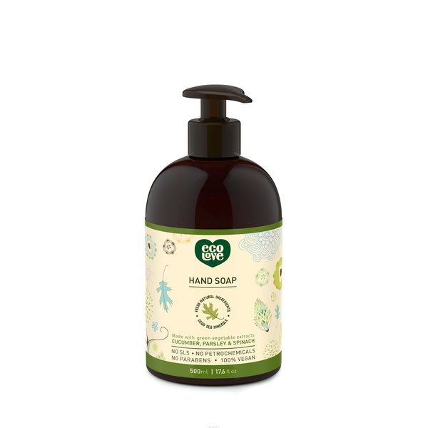 ecoLove - Natural and Organic Liquid Hand Soap - Organic Cucumber, Spinach & Parsley - No SLS or Parabens - Vegan and Cruelty-Free Hand Soap, 17.6 oz