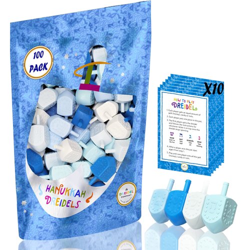 The Dreidel Company Hanukkah Blue and White Plastic Pastel Colored Dreidel, for Children, Boys and Girls, Party Favors (100-Pack)