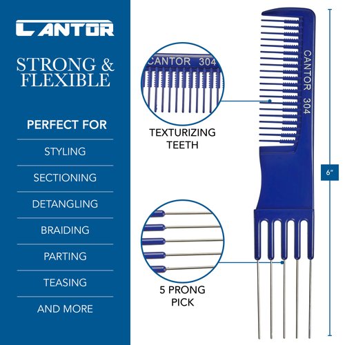 Lift Teasing Comb and Hair Pick – 1 Pack Stainless Still Lifts - Chemical and Heat Resistant Detangler Comb – Anti Static Comb For All Hair Types – By Cantor