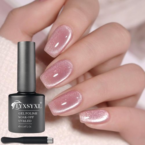 LYXSYXL 7ml Crystal Cat Eye Gel Nail Polish Magnetic Nail Polish Set Bright Silver UV Gel Polish Shiny Diamond Glitter Gel with Magnet Stick (Rose Pink)