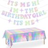 Its Me Hi Im The Birthday Girl Its Me Banner, Glitter Iridescent Popular Birthday Party Decorations Banner With Plastic Table Cloth Disposable 54" x 108", Its A Girl Garland for Party Decorations