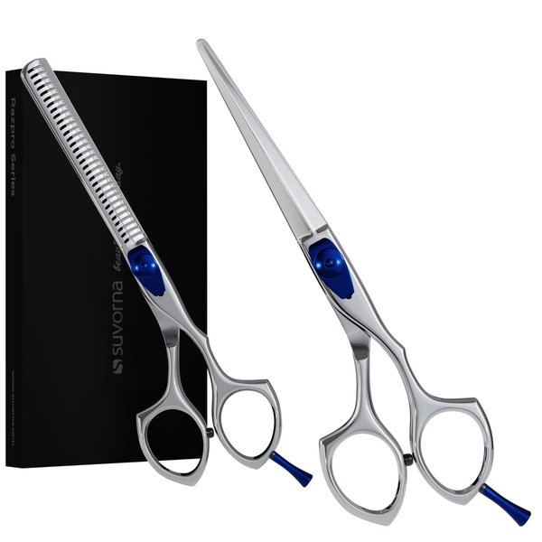 Suvorna 6" Hair Cutting Scissors & Thinning Shears Set - Professional Razor Edge Hair Scissors - Japanese Stainless Steel Hair Thinning/Cutting Shears for Barber/Salons - Exclusive for Women/Men/Home