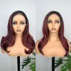 LOLYDEER 1B99J Red Synthetic Lace Front Wig 18 Inch Body Wave Lace Front Wigs 13X6 Glueless Lace Frontal Wigs Dark Root Red Wigs For Women Pre-plucked With Baby Hair Wavy Free Part Lace Wigs