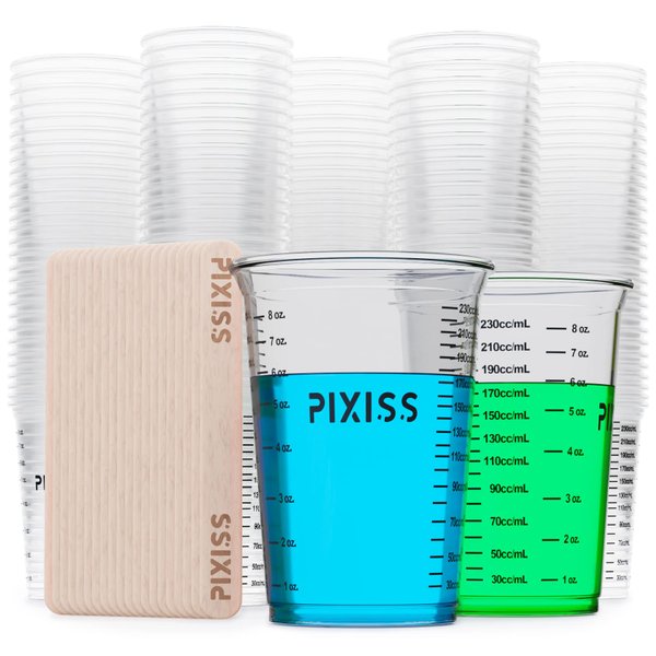 Disposable Epoxy Resin Mixing Cups with Measurements (50-Pack) Pixiss Mixing Cups for Epoxy Resin, Epoxy Mixing Containers, Epoxy Cups For Epoxy Measuring Cups - 20 Resin Mixing Sticks