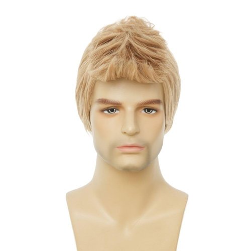 Tseses Mens Blonde Short Wig Natural Layered Synthetic Hair Wigs for Male Guy Halloween Daily Costume Wig