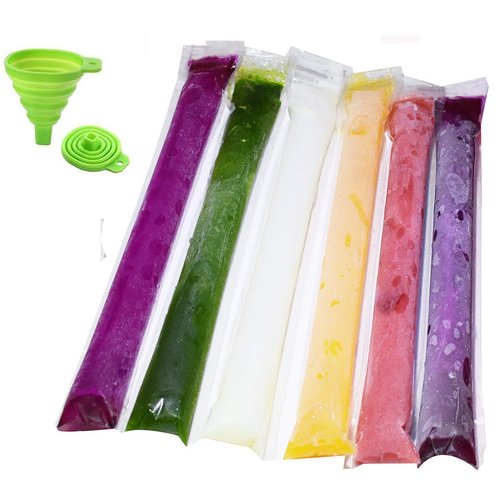 120pcs Ice Popsicle Molds Bags Ice Cube Mold Ice Pop Mold Pouch with Zip Seals get Funnel Free, 11"x2" DIY Zip-Top Ice pop Pouches for Gogurt Ice Candy or Freeze Pops Fruit Vegetable Freezer Tubes