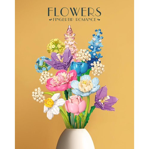 Flower Bouquet Building Blocks Set, Creative Artificial Eternal Flower Plant Models, Home Decor or Idea Present for Adults and Kids, Valentine's Day Gifts for Girls, Small Particles 865 PCS (JJ9092)