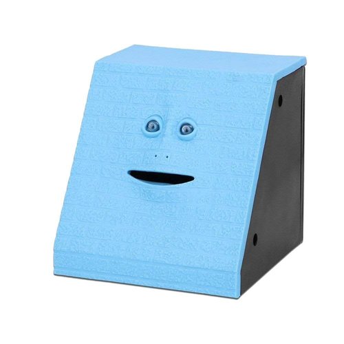 Youngine Novelty Face Bank Coin Eating Savings Bank Kids Money Saving Collection Piggy Bank (Blue Brick)