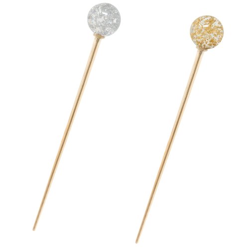 Honbay 2PCS Glass Lollipop Metal Hair Sticks Round Ball Decorative Hairpin Chopsticks Fashion Chignon Pins for Women Lady (2 Color)