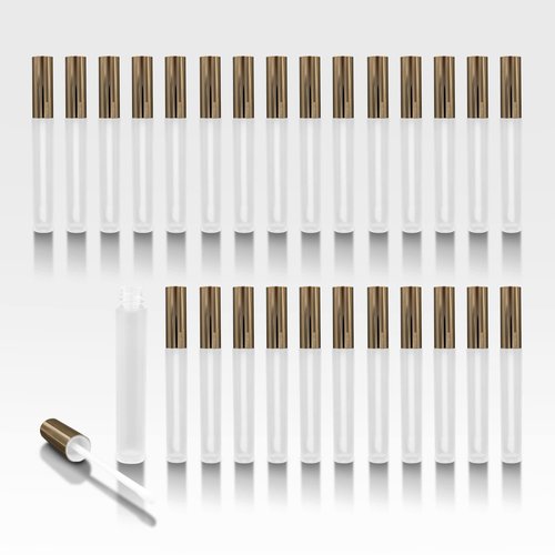 Cosmetic Packaging Now! Vibe Frosted Lip Gloss Tubes w/Shiny Gold Cap & Doe Foot Wand (26 Pack)