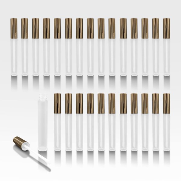 Cosmetic Packaging Now! Vibe Frosted Lip Gloss Tubes w/Shiny Gold Cap & Doe Foot Wand (26 Pack)