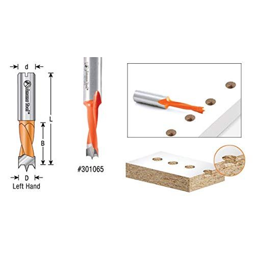 Amana Tool 301008 Carbide Tipped Brad Point Boring Bit Dowel Drill Bits 8mm Dia x 57mm Long x 10mm Left Hand