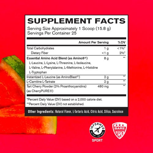BARE PERFORMANCE NUTRITION BPN Recover Post-Workout Enhanced Muscle Recovery Drink Mix, Watermelon, 25 Servings