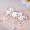 Foyte Crystal Wedding Hair Comb White Flower Headpiece Rhinestone Hair Piece Bride Pearl Hair Accessories for Women and Bride (silver)