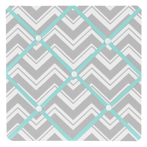 Turquoise and Gray Chevron Zig Zag Fabric Memory/Memo Photo Bulletin Board by Sweet Jojo Designs