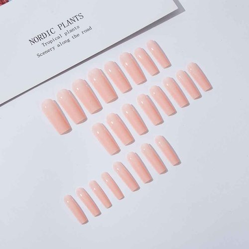 Enppode Long Press on Nails Square Fake Nails Nude Nails for Women and Girls Full Cover XL Nails 24 PC/Set