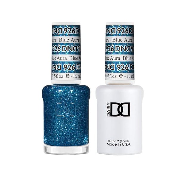 DND Gel Polish Set, Glitter Collection, UV Gel Polish and Air Dry Nail Lacquer, Matching Chip-Free Polish Duo, 926 Blue Aura, 0.5 Fl Oz