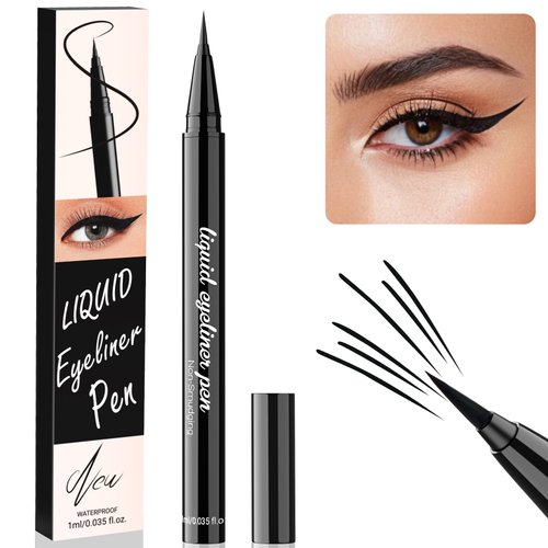 Liquid Eyeliner - Waterproof Eyeliner Pen with Precise Brush Tip Eye Liner Pen for Thin & Thick Lines, Professional Ink Eyeliner Pencil for Woman, Smudge-Proof, Stay All Day, Easy to Use, Black