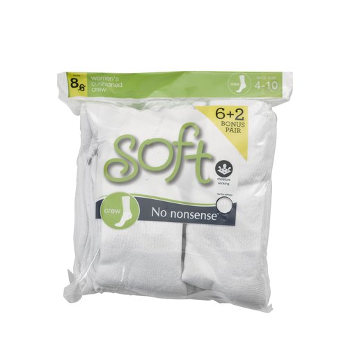 No nonsense Women's Cushion Crew Socks, 8 Pair Pack, White