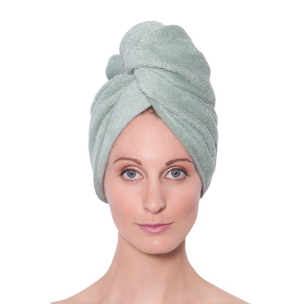 Texere Women's Viscose from Bamboo and Cotton Terry Spa Hair Towel - Fast Drying, Absorbent Hair Wrap Twist Turban for Long, Thick, and Curly Hair (Tya, Lily Green, U)