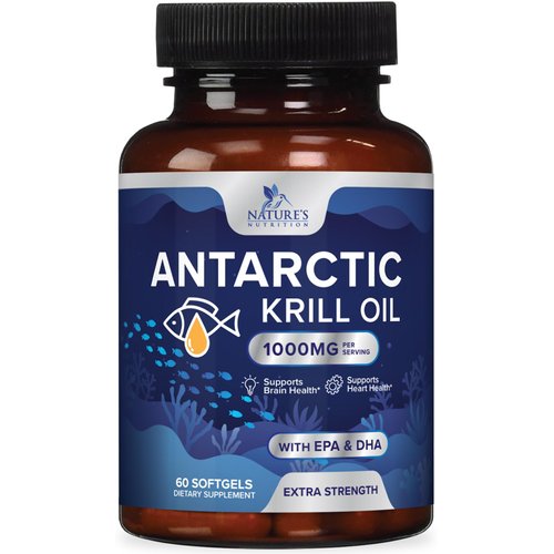 Krill Oil Omega 3 Supplement 1000 mg - Antarctic Krill Oil with Omega-3 EPA, DHA with Astaxanthin Sourced from Red Krill, Brain Health & Immune Support with Phospholipids - 30 Servings, 60 Softgels