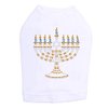 Menorah - Small - (Blue, Silver, & Gold) - Bling Rhinestone Hanukkah Dog Shirt, XS White